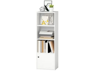 Bibliothèque à 4 niveaux, étagère moderne avec portes et étagères ouvertes, 40 x 30 x 120 cm, blanche