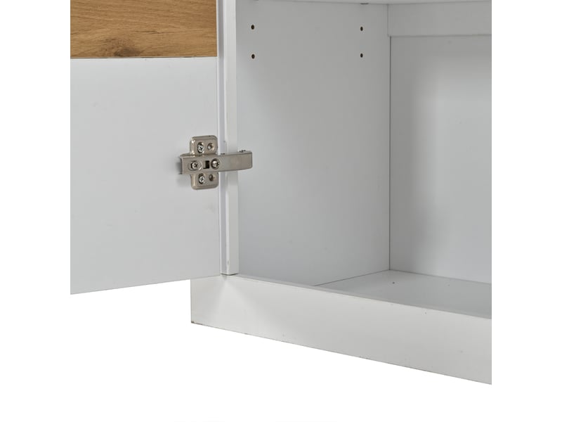 Buffet led blanc brillant effet chêne, meuble en mdf à 4 portes avec étagères réglables, commande mobile et vocale, 140 x 35 x 70 cm - Conforama W