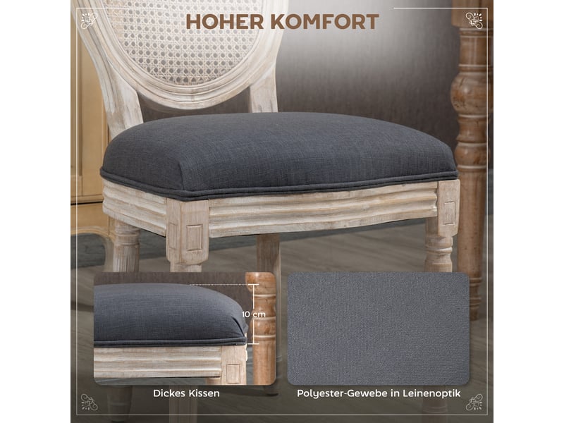  Lot de 2 chaises de salle à manger en bois massif et cannage tissu gris 49 x 56 x 96 cm  - Conforama E