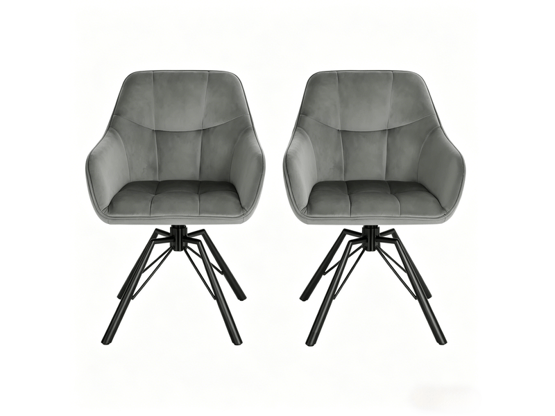  Lot de 2 chaises de salle à manger pivotantes à 360°, velours et métal gris foncé  - Conforama A
