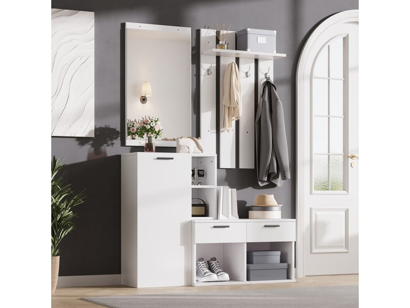 Portemanteau avec banc et rangement 120 x 175,5 cm en mdf blanc - Conforama B