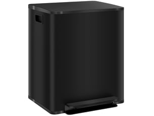 Poubelle à pédale 2x25 l en acier inoxydable noir avec 2 bacs amovibles
