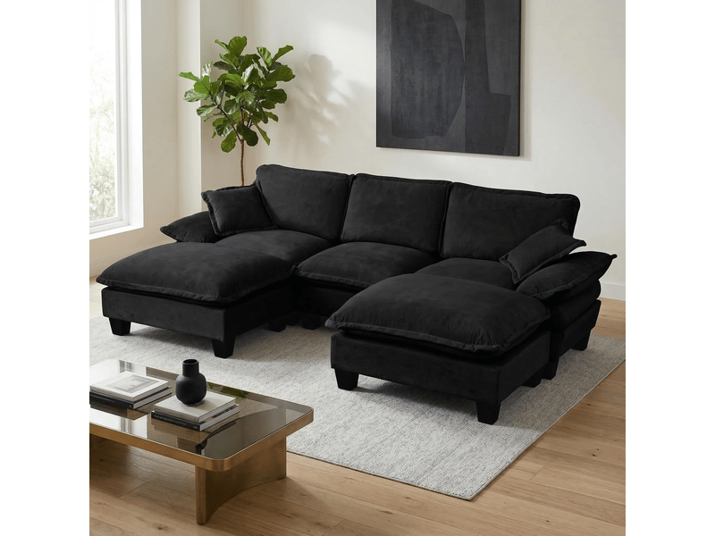  Canapé d'angle, canapé modulable, en chenille, noir, mobilier pour espace de vie, pour salon et séjour  - Conforama A