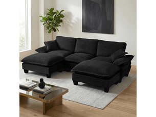 Canapé d'angle, canapé modulable, en chenille, noir, mobilier pour espace de vie, pour salon et séjour