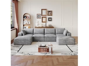 Canapé modulable 6 places en velours côtelé gris foncé avec 2 ottoman, mousse, sans montage