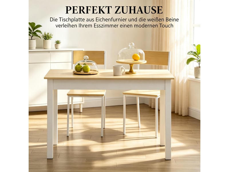 Table de salle à manger pour 4 à 6 personnes avec surface rectangulaire, en panneau aggloméré, chêne blanc, 119×70×75 cm - Conforama E