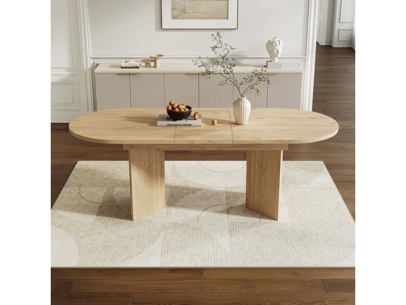  Table à manger extensible 120–160 x 80 x 75,5 cm, avec bords arrondis, plateau épais, pour 4 à 6 personnes, chêne  - Conforama D