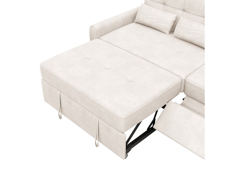  Canapé convertible 3 places 176 × 148 × 83 cm en chenille avec assise extensible beige chicfurn  - Conforama E