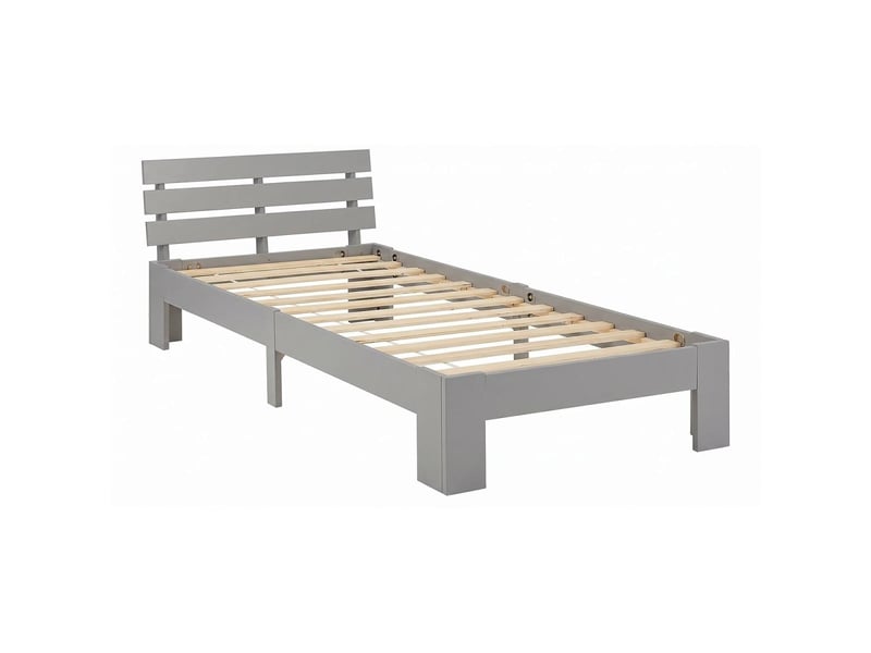  Lit en bois 90x200 cm gris - lit simple - avec matelas - massif - chambre enfant, adolescent, invité 3218 - Conforama A