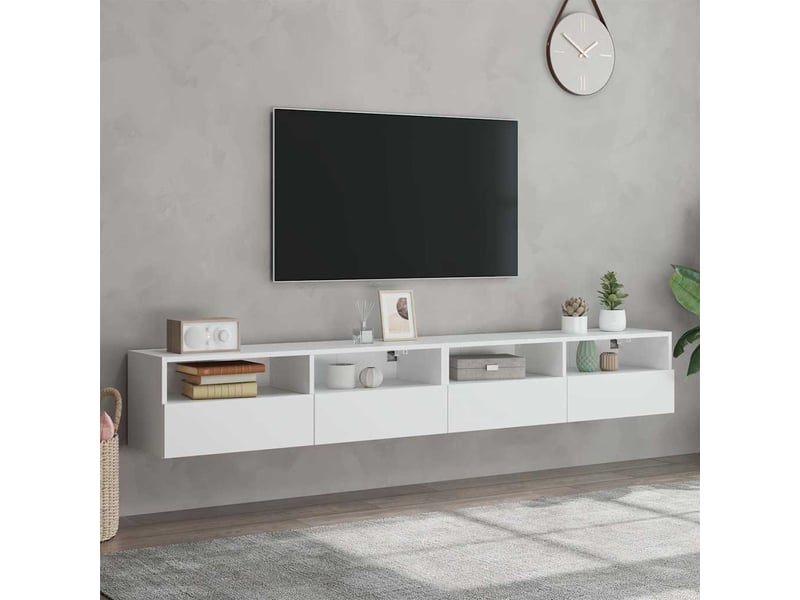  Meubles tv - banc tv - meuble de rangement muraux 2 pcs blanc 100x30x30 cm bois d'ingénierie  - Conforama C
