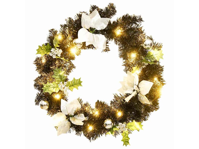  Couronne de noël avec lumières led noir 60 cm pvc  - Conforama A
