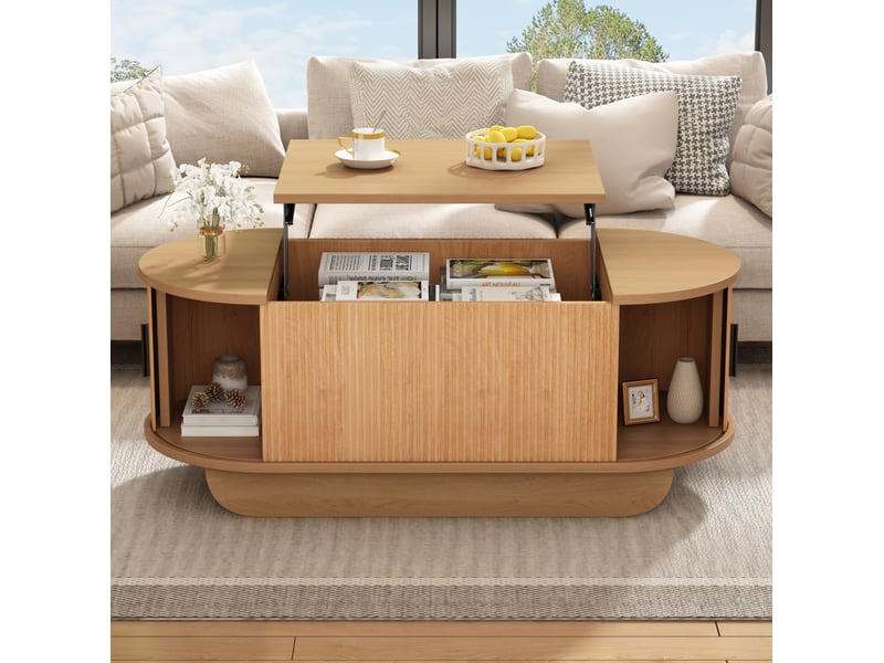  Table basse relevable avec rangements à volets roulants en mdf, finition bois  - Conforama D