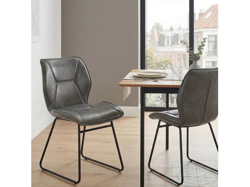  Lot de 2 chaises de salle à manger moderne 60x47x81 cm, cuisine, ergonomique, cadre en métal, assise pu, gris  - Conforama D