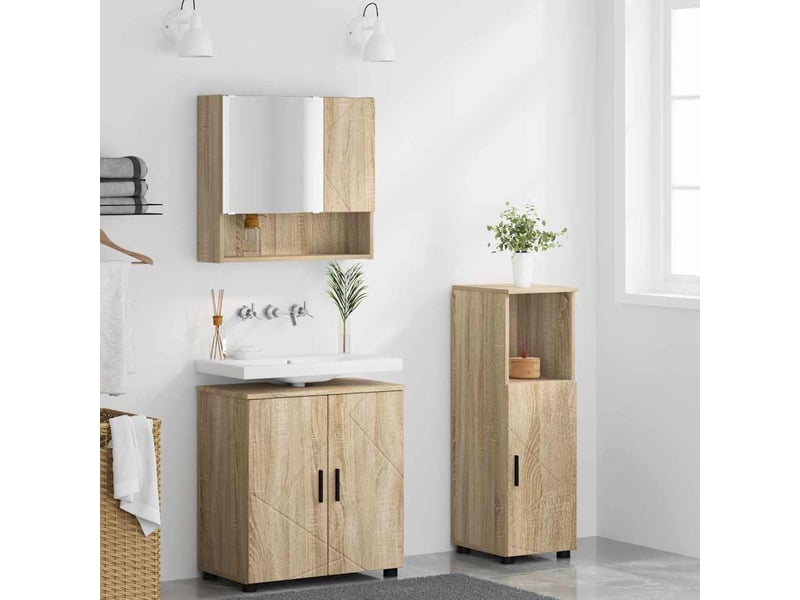 Ensemble de mobilier de salle de bain 3 pc chêne sonoma cf64366 - Conforama D