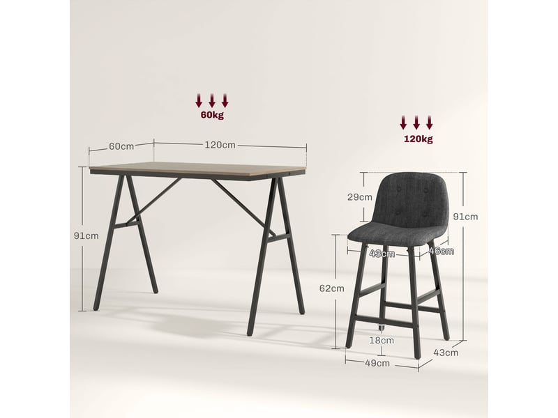  Ensemble bar 5 pièces, table et 4 chaises, capitonnage à boutons, revêtement épais aspect lin, gris foncé  - Conforama E