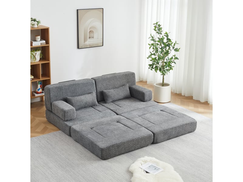  Canapé convertible 2-en-1 2 places 182 x 90 x 80 cm avec couchage pliant, dossier réglable et structure en fer, chenille, gris OMNIGLINT TRADING LTD - Conforama C