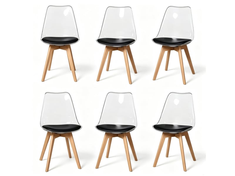  Lot de 6 chaises de salle à manger noires en bois et similicuir, hauteur 83 cm  - Conforama A