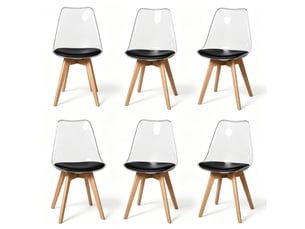 Lot de 6 chaises de salle à manger noires en bois et similicuir, hauteur 83 cm