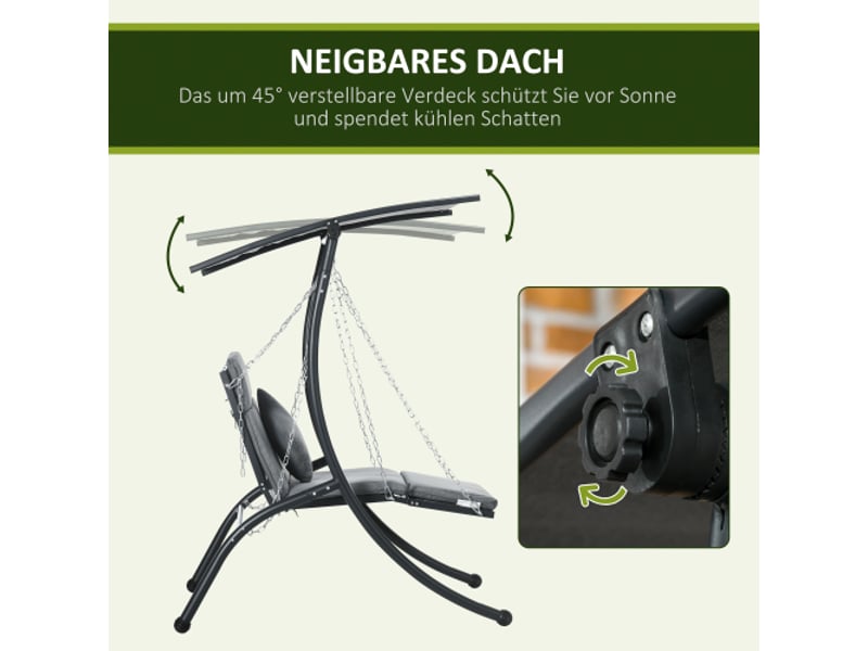  Balancelle de jardin gris foncé, coussins, toit pare-soleil réglable, pour jardin et terrasse  - Conforama E