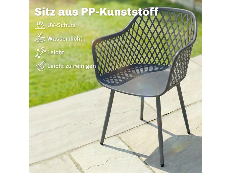  Lot de 4 chaises de jardin avec accoudoirs plastique et métal gris foncé 56 x 51 x 84 cm  - Conforama D