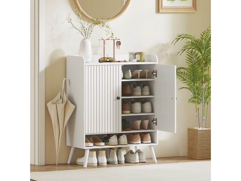  Étagère à chaussures pour entrée avec étagères réglables, compartiment ouvert pour 15 paires de chaussures, 75 x 35 x 97 cm, blanc  - Conforama C