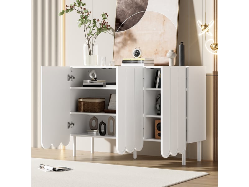  Buffet avec étagères réglables et ouverture sans poignée en mdf 120×35×80 cm blanc  - Conforama C