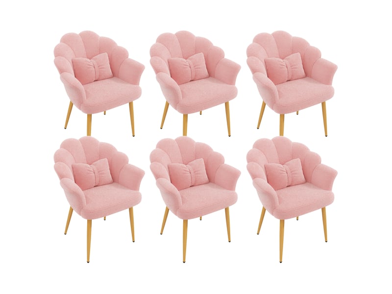  Lot de 6 fauteuils 64x65,5x85 cm à dossier en pétales et accoudoirs, métal, rose  - Conforama A