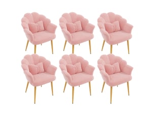 Lot de 6 fauteuils 64x65,5x85 cm à dossier en pétales et accoudoirs, métal, rose