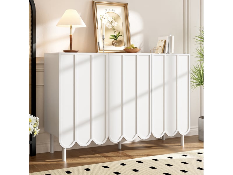  Buffet bas blanc à portes ondulées – mdf, sans poignées, 120 x 35 x 80 cm  - Conforama B