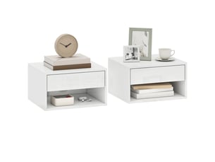 Ensemble de 2 tables de chevet suspendues, avec tiroir et étagère ouverte, 37 x 32 x 21 cm, blanc brillant