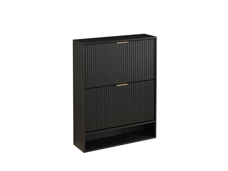  Meuble à chaussures étroit 80x24x102 cm, petit meuble hall d'entrée noir, rangement couloir avec porte abattante et surface déco  - Conforama A