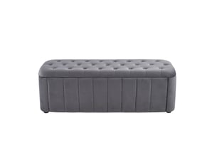 Banquette coffre 132 x 47 x 44 cm gris foncé en velours, assise capitonnée avec rangement intégré
