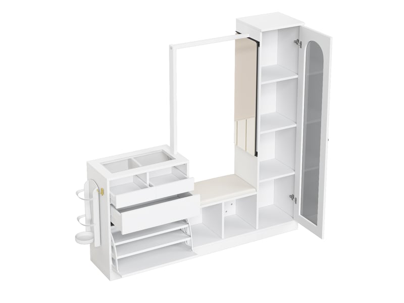  Ensemble vestiaire d'entrée avec miroir, banc à chaussures et led blanc  - Conforama B