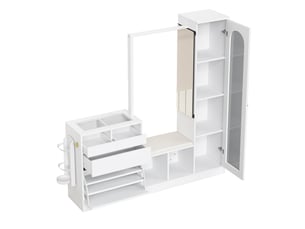 Ensemble vestiaire d'entrée avec miroir, banc à chaussures et led blanc