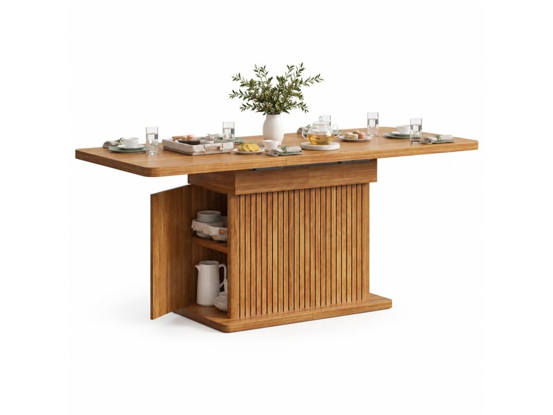  Table extensible avec rangement dissimulé et étagères, pour salle à manger, en mdf et métal, marron, 120 × 80 × 76 cm  - Conforama A