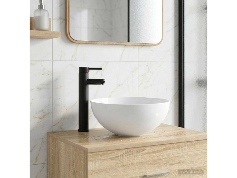  Lavabo de salle de bain avec robinet et drain noir mat shl4094  - Conforama B