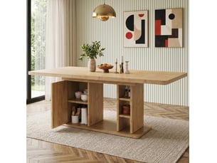 Table à manger extensible 6 à 8 personnes avec rangement, style scandinave, mdf chêne, 140 à 180 × 80 cm