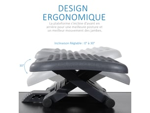Repose-pieds de bureau, repose-pieds ergonomique, angle ajustable 30°, pour bureau et maison, hauteur ajustable à 3 positions, gris foncé