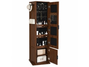 Armoire à bijoux pivotante 360 degrés 50x50x170 cm, noyer foncé, mdf et verre avec miroir intégral