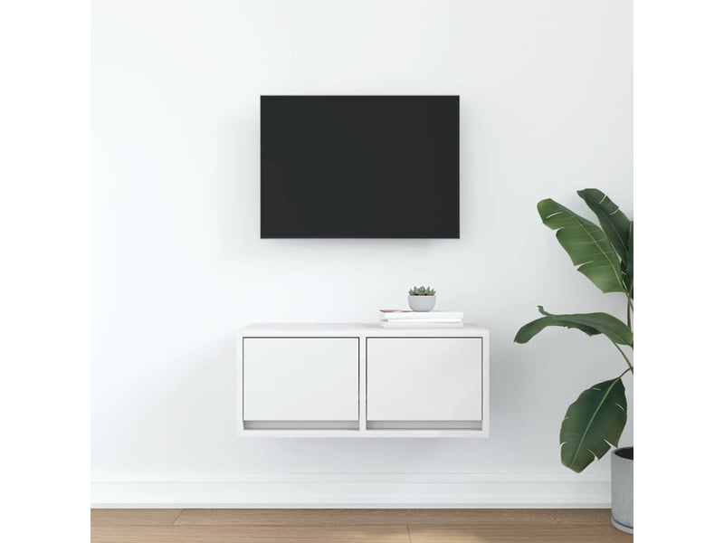  Meuble tv - banc tv - meuble de rangement blanc 60x31x25,5 cm bois d'ingénierie  - Conforama C