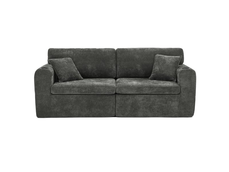 Canapé format compact en revêtement chenille poche latérale porte-revues porte-gobelet coussins inclus fonction relaxation noir - Conforama A
