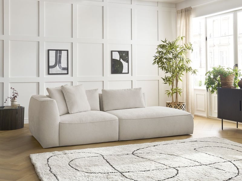  Bobochic canapé droit fixe 3 places leopold tissu texturé beige  accoudoir gauche LEOPOLD - Conforama D
