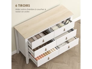 Chiffonnier 6 tiroir(s)    <strong></strong> <strong></strong> coloris blanc largeur 120 cm hauteur 78 cm