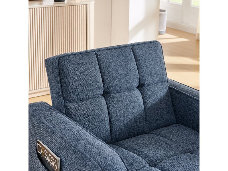  Fauteuil convertible 190 cm en bois et tissu 3-en-1 avec usb, usb-c et porte-gobelet bleu marine chicfurn  - Conforama E