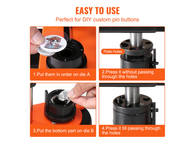  Vevor machine à badges presse à badge à épingles 25 mm avec 500 kits de boutons  - Conforama E