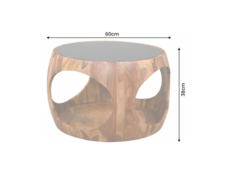 Table basse ronde nera 60 cm en bois de sheesham massif et verre fumé avec niche ouverte - Conforama C