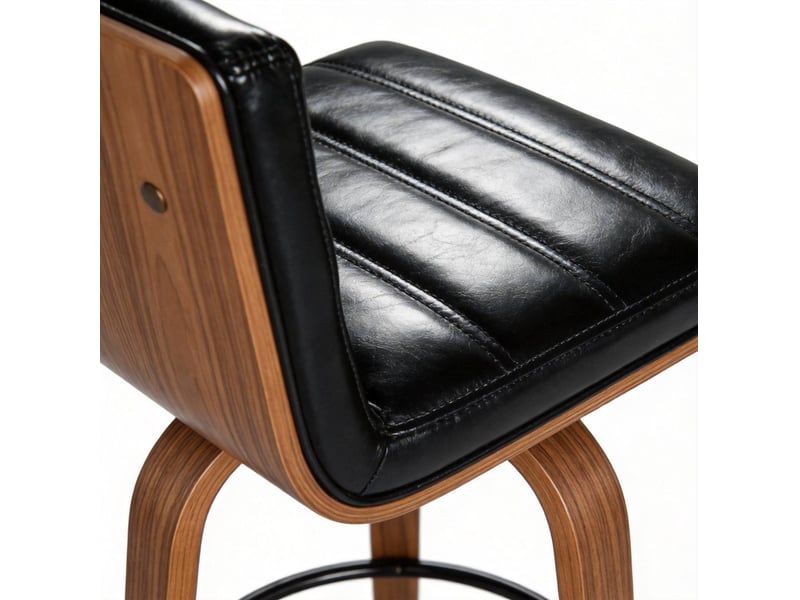  Lot de 2 tabourets de bar pivotants 48x40x90 cm en polyuréthane, avec repose-pieds, pour bar, contemporain, bois, noir  - Conforama D