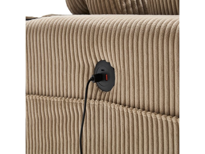 Canapé 2 places en velours côtelé kaki, séparable en 2 fauteuils, 2 coussins, 4 porte-gobelets, 4 poches, usb - Conforama D