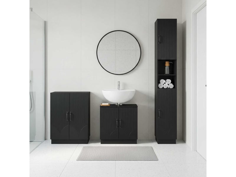  Ensemble de meuble de salle de bain 3 pièces hoorn noir cf63484  - Conforama B