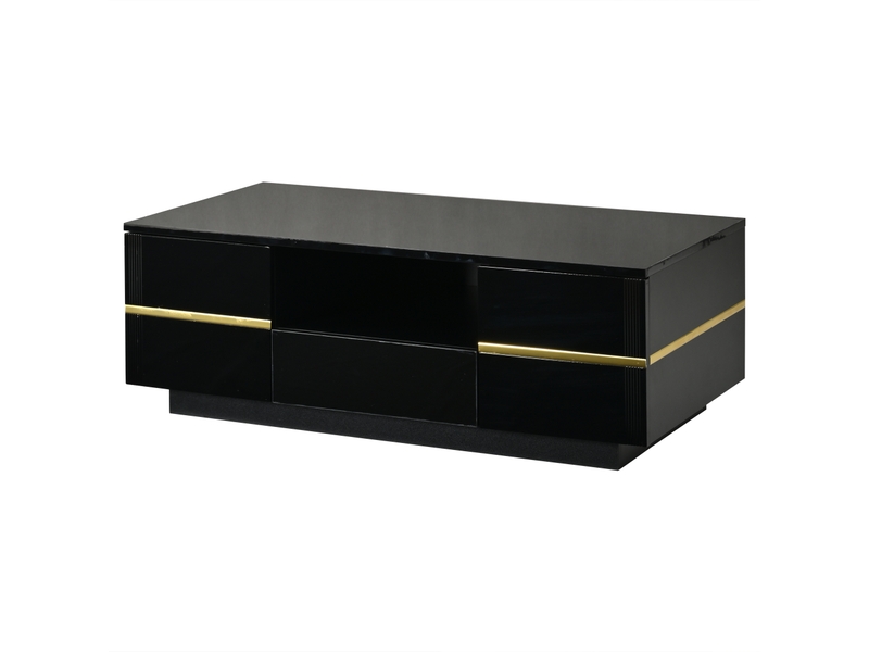  Table basse noire et or 100x50 cm, table de salon moderne avec 2 portes et 1 tiroir, finition brillante  - Conforama A
